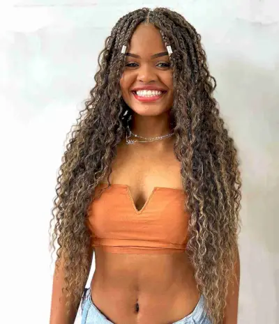 Long Face-Framing Curly Cut with Goddess Braids