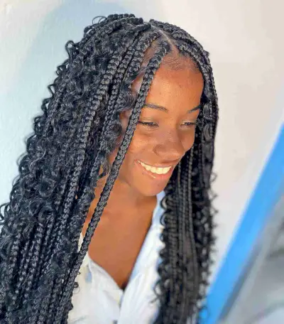 Black Goddess Braided Hair with Textured Curls