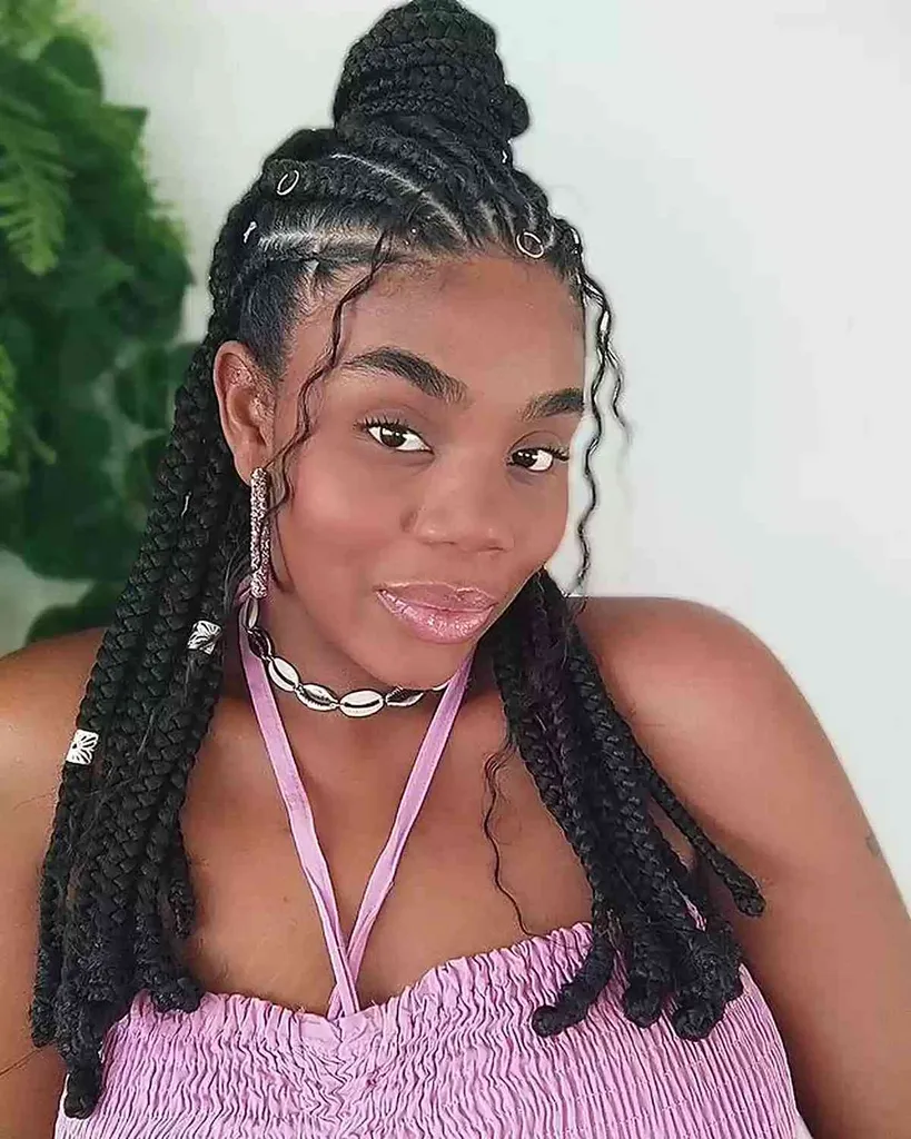 Feed-In Barrel Braids für schwarze Damen mit langen Haaren' title=