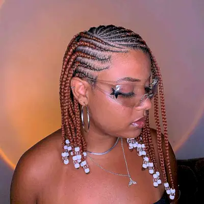 Shoulder-Length Asymmetrical Lemonade Braided Bob with Beads