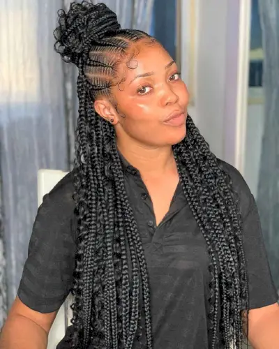 Half-up, half-down lemonade braid style