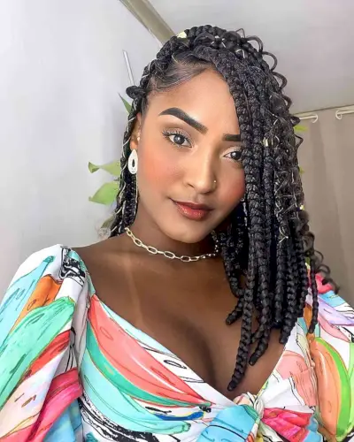 Side-Swept Chunky Cornrows for black women with shoulder-length hair