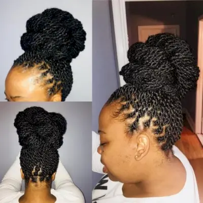 Senegalese twists on a high bun
