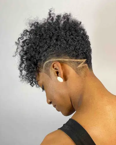 Naturally Tapered Short Cut with Lightning Bolt Design for Black Women