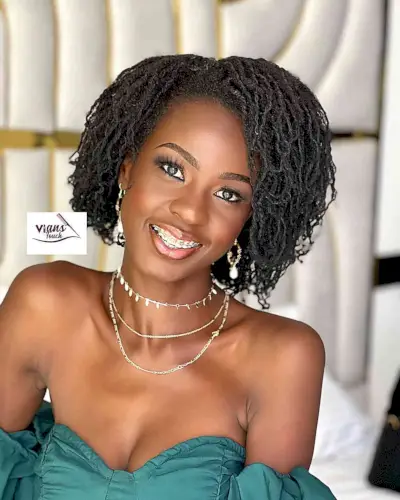 Short black faux locs bob crochets