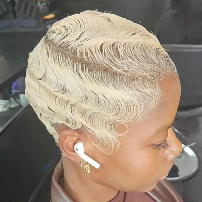 Modern Blonde Pixie Cut with Waves for Black Women