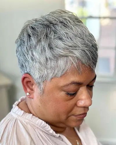 Fierce Salt and Pepper Pixie Cut for Black Women with short hair