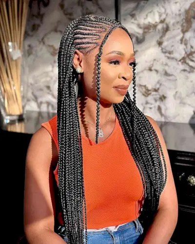 Protective Unique Braided Design for Long Hair for black women with a classy style