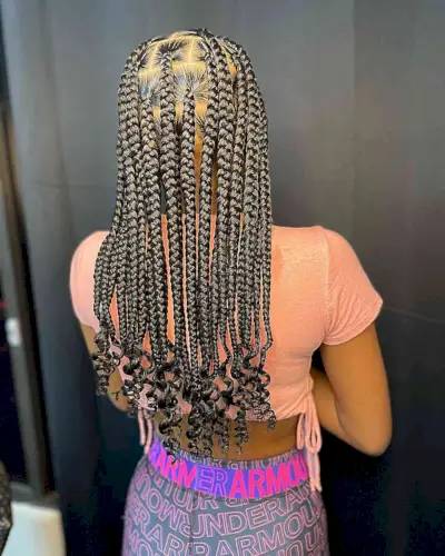 Long-Length Medium-Sized Knotless Braids with Curly Ends