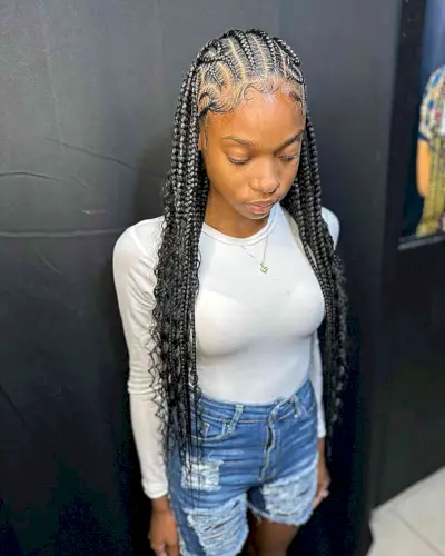 Very Long Cornrows and Knotless Braids with Unique Parts