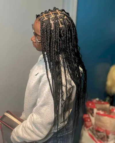Long Boho Knotless Box Braids with Wavy Strands