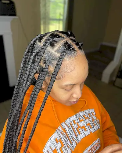 Very Long and Big Knotless Braids with Middle Part Style