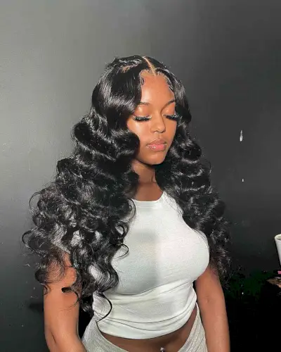 Hollywood Curls with Middle Part Hair Weave