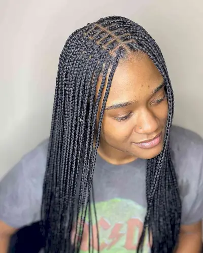 Long Face-Framing Style with Micro Knotless Box Braids and Middle Part