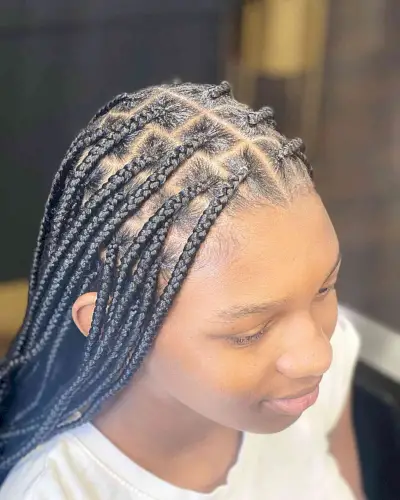Long-Length Mini Knotless Box Braid Style with Center Part