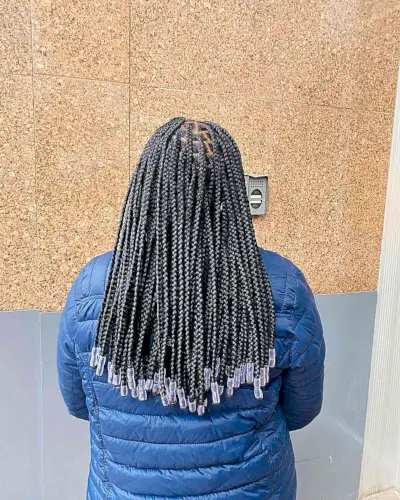 Mid-Sized Knotless Box Braids with Beaded Ends for Mid-Long Hair