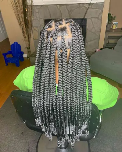 Long Knotless Chunky Box Braids with Beads on the Ends