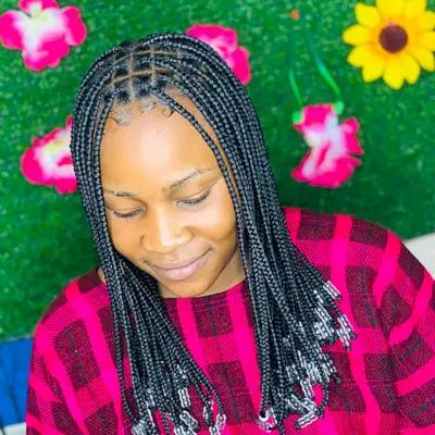 Transparent Beads on Mid-Length Small Knotless Box Braids