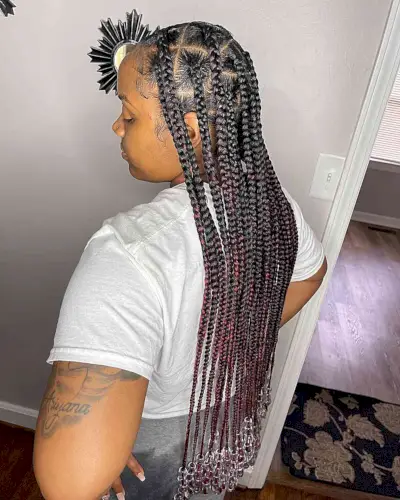 Very Long Red Ombre Large Knotless Box Braids with Transparent Beads