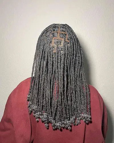 Medium-Length Brick Layered Knotless Box Braids with Beads