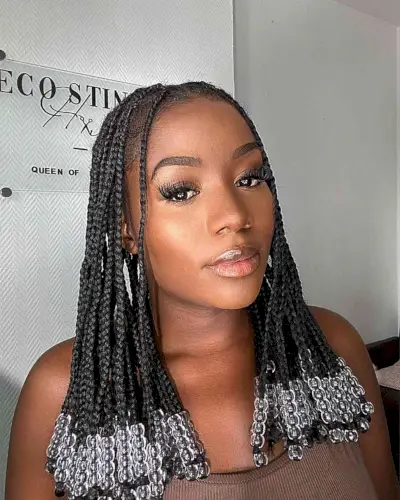 Center-Parted Beaded Knotless Box Braids for Black Girls
