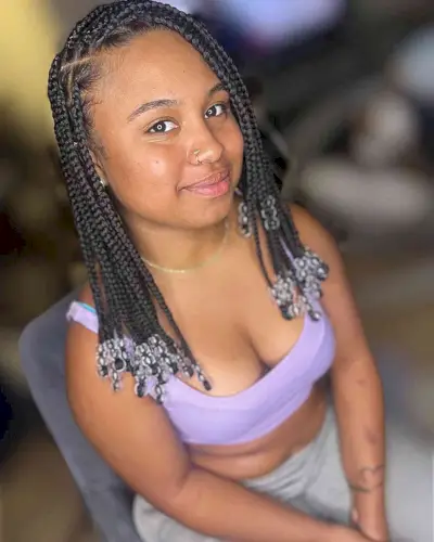 Side-Parted Medium Knotless Braids with Beads