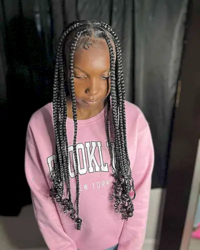 Long Chunky Knotless Medium Braids with Curled Ends for Girls