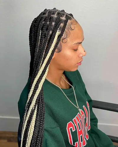 Long-Length Medium Knotless Black Braided Hair with Blonde Pieces