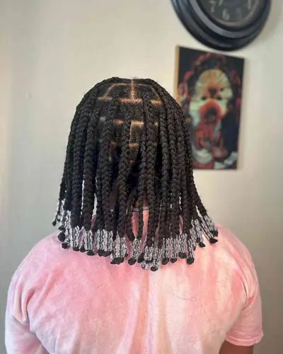 Shoulder-Length Knotless Medium Braids with Clear Beads