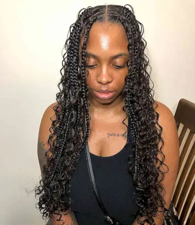 Middle-Parted Knotless Medium Goddess Braids