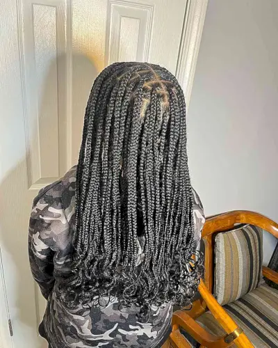 Medium Knotless Protective Braids with Curly Ends on Black Hair