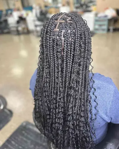 Longer Medium Knotless Box Braids with Ringlets