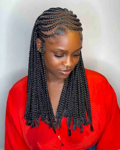 Black Stitch Ghana Braids with Wavy Partings