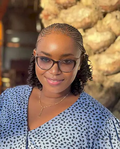 Micro Ghana Braids for Black Ladies who wear eyeglasses and have a round face