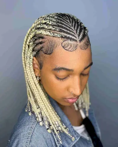 Ghana Braided Blonde Hair with Edges and Beads
