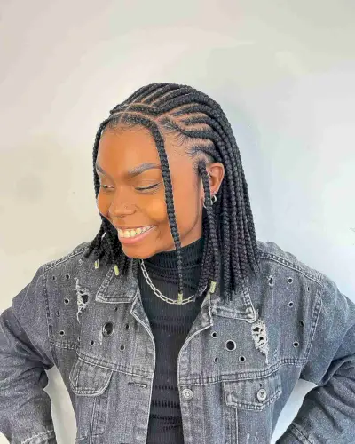 Center Part Ghana Braided Bob with Face-Framing Pieces