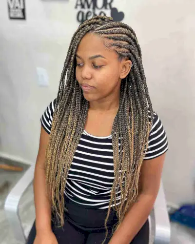 Brunette Lemonade Ghana Braids with Blonde Highlights