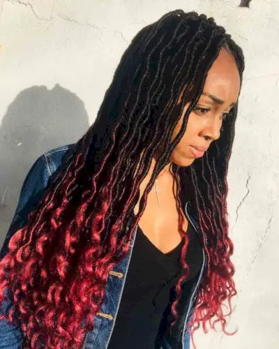 Gorgeous Long Faux Locs with Red Ends