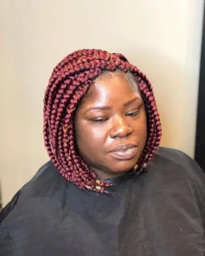 Short Burgundy Bob with Box Braids