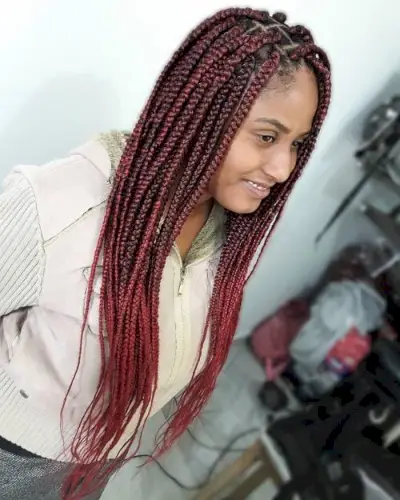 Burgundy Red Ombre on Braided Style