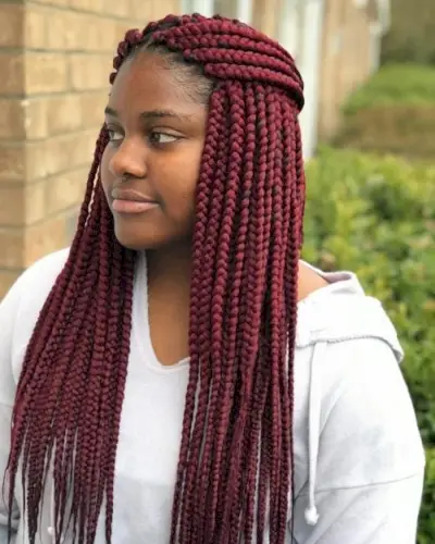 Medium Box Braids in Burgundy Color