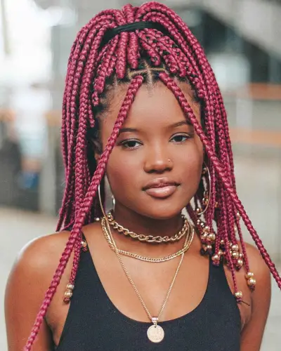 Burgundy box braid ponytail