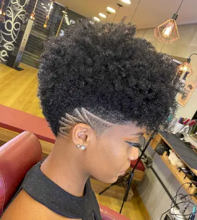 Twist out haircut with shaved temples