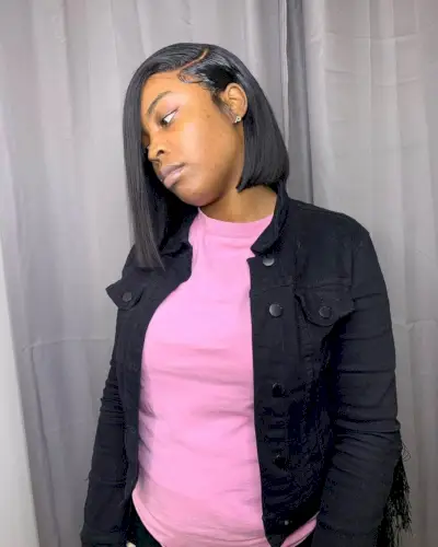 neck-length deep side part sew in bob