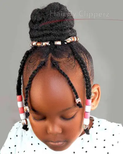 Very Cute Top Knot with Beads for Little Black Girls