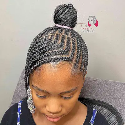 Unique Braided Design for Black Kids with beads and a high bun