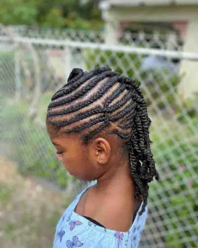 Natural Cornrows with Twist Extensions for Black Girls
