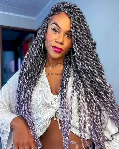 Hot Twist Braids with Platinum Highlights for black ladies with long hair