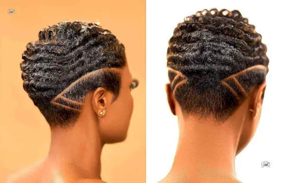 Soft Curly Pixie with Shaved Designs for Black Women