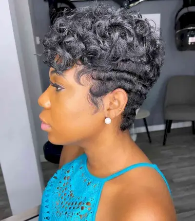 Pixie with Finger Waves for Relaxed Hair